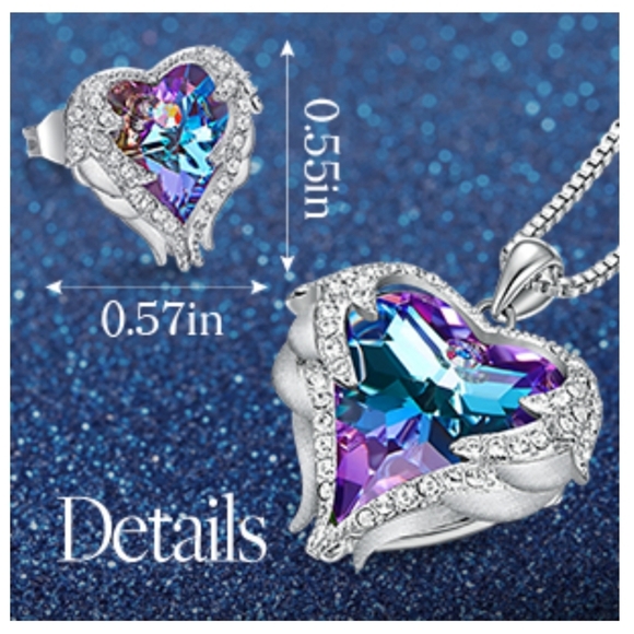 NWOT Angel Wings Heart Pendant Necklace and Earrings - Picture 6 of 9